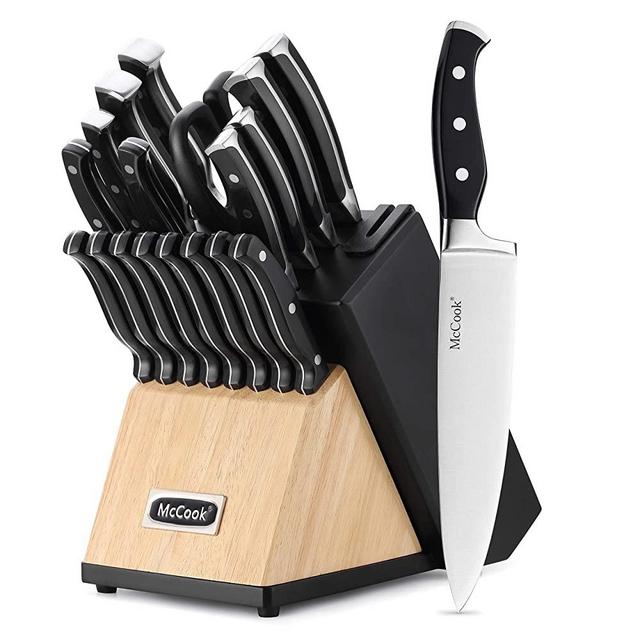 McCook MC65 Knife Sets, 20 Pieces German Stainless Steel Kitchen Knives Block Set with Pull-Away Steak Block and Built-in Knife Sharpener