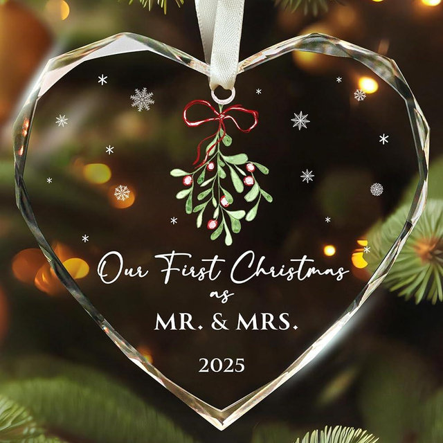 TEEBIM First Christmas Married Ornament 2025 - Mr and Mrs Gifts - Wedding Gifts for Couples, Newlyweds, Bride, Future Mr and Mrs - Married Bridal Shower Gift Ideas - Glass Wedding Ornament 2025
