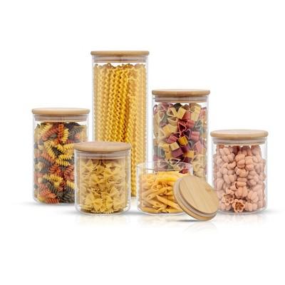 JoyJolt Glass Food Storage Jars Containers, Glass Storage Jar Bamboo Lids Set of 6 Kitchen Glass Canisters