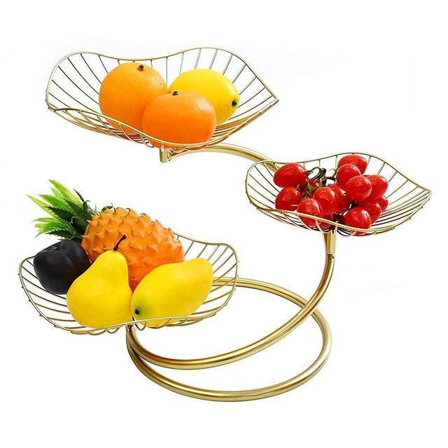 mossFlos 3-Tier Fruit Basket Holder, （Lotus) Decorative Fruit Bowls Stand, Easy Installation - Gold