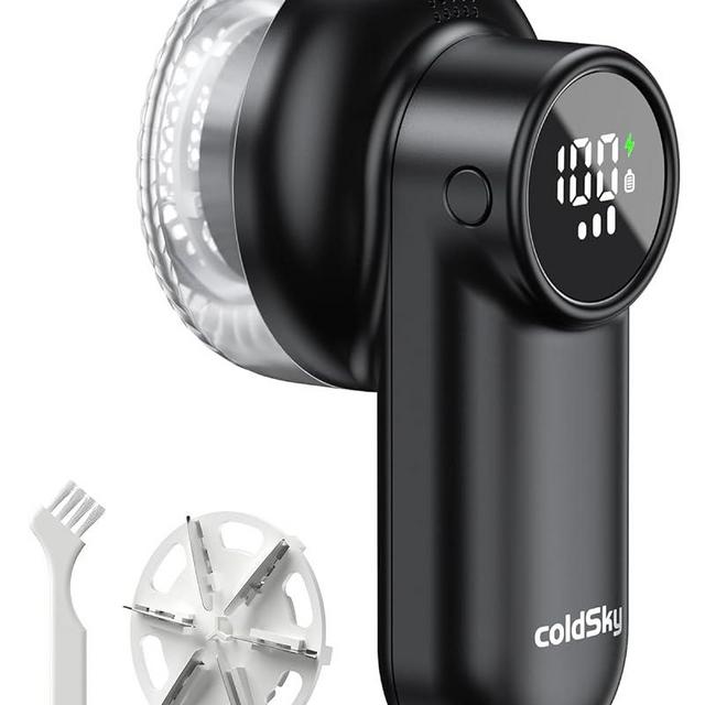 coldSky Rechargeable Fabric Shaver, Lint Shaver with Digital Display, Sweater Shaver with 6-Leaf Blades and Safety Lock, 3-Speeds Defuzzer Remove Fuzz, Pills from Clothes, Furniture, Sofa, Blanket
