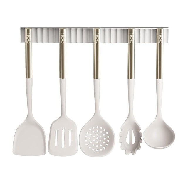 OOU White Silicone Kitchen Cooking Utensils Set, 6 pcs Nonstick Cookware, Magnetic Kitchen Utensils Set with Magnetic Holder, Chef Spatula Set Kitchen Tool with Stainless Steel