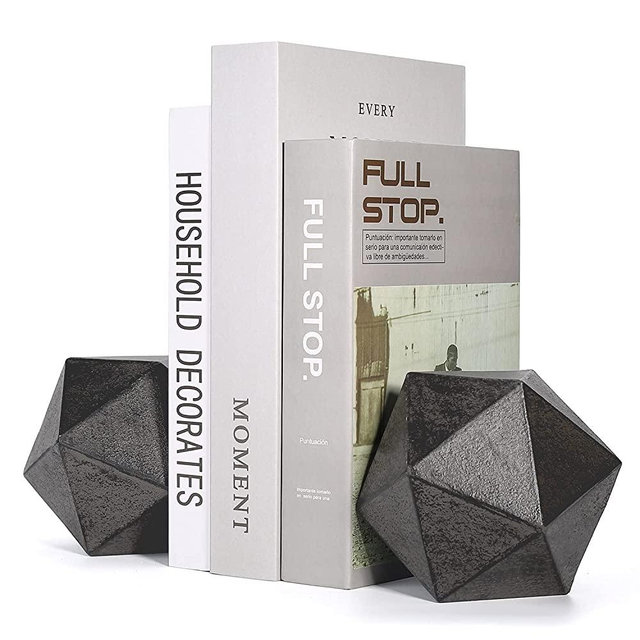 Ambipolar Geometric Shelf Decor Ball Shape Iron Cast Decorative Bookend Or Organizer, 2 Pack (Black) - New Size