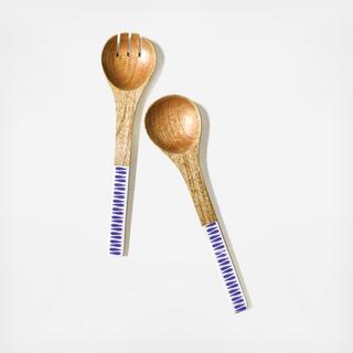 Iris Blue Drop Wooden Salad Servers