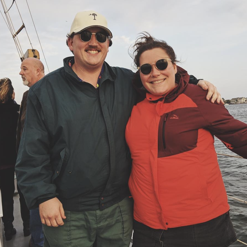 On a boat in the harbor of Charleston, SC.
