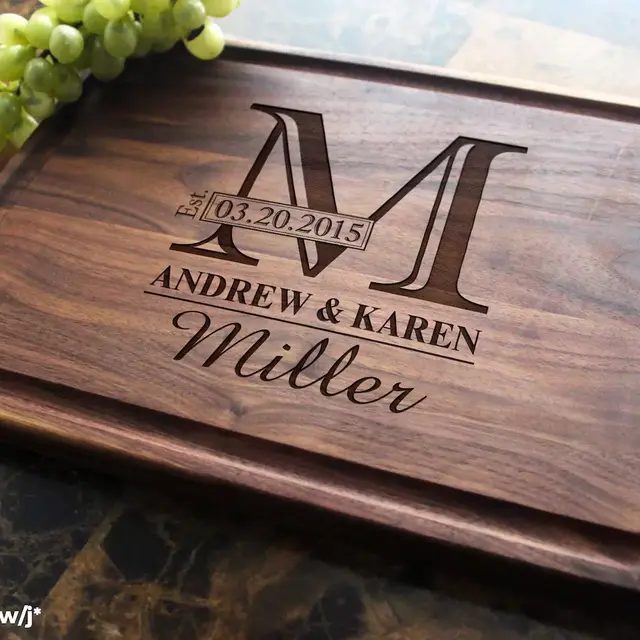 Personalized, Engraved Cutting Board with Monogram Design for Wedding or Anniversary Gift. 003