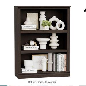 blini 3-Shelf Bookcase Wooden Bookshelves Dark Cherry 33in Wide Floor Standing Display Storage Shelves Tall Bookcase for Home Office, Living Room, Bed Room
