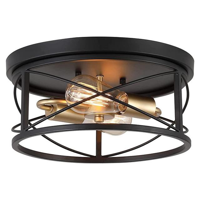 Q&S Farmhouse Flush Mount Ceiling Light Vintage Rustic ORB and Gold Mini Ceiling Light Fixture 2-Light for Hallway Bedroom Dining Room Kitchen Bathroom Entryway