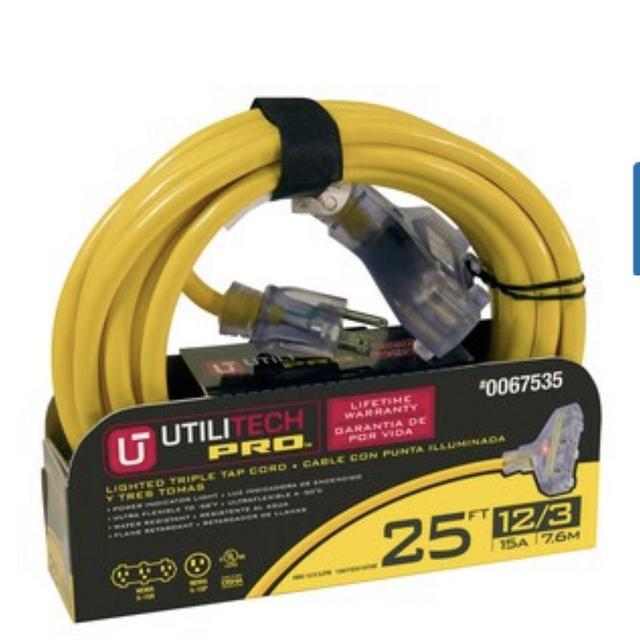 Utilitech Pro 25-ft 12-AWG/3 SJTW 15-Amps Lighted Extension Cord