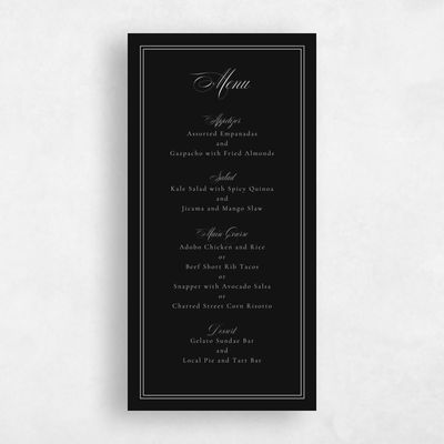 Black Wedding Menu - Sydney