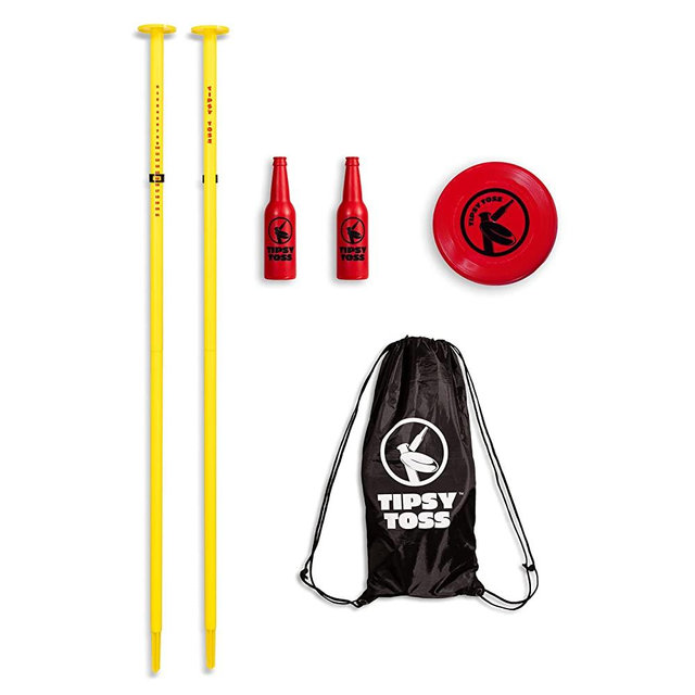 GoSports Tipsy Toss Game Set - Flying Disc Bottle Drop Yard Game, Yellow