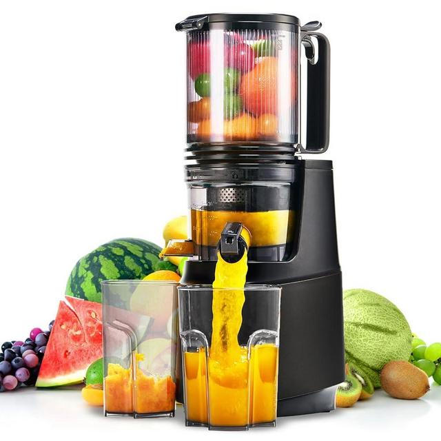 Cold Press Juicer,Slow Masticating Juicer Machines with 5.3" Large Feed Chute for Most Fruits and Vegetables,Easy to Clean Lemon Orange Juicer with 250W Motor and High Juice Yield (Obsidian black)