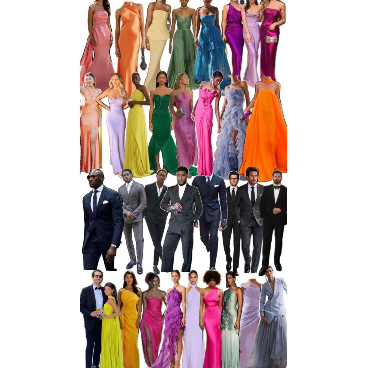 Tuxedos for men and formal gowns in vibrant tones for women!