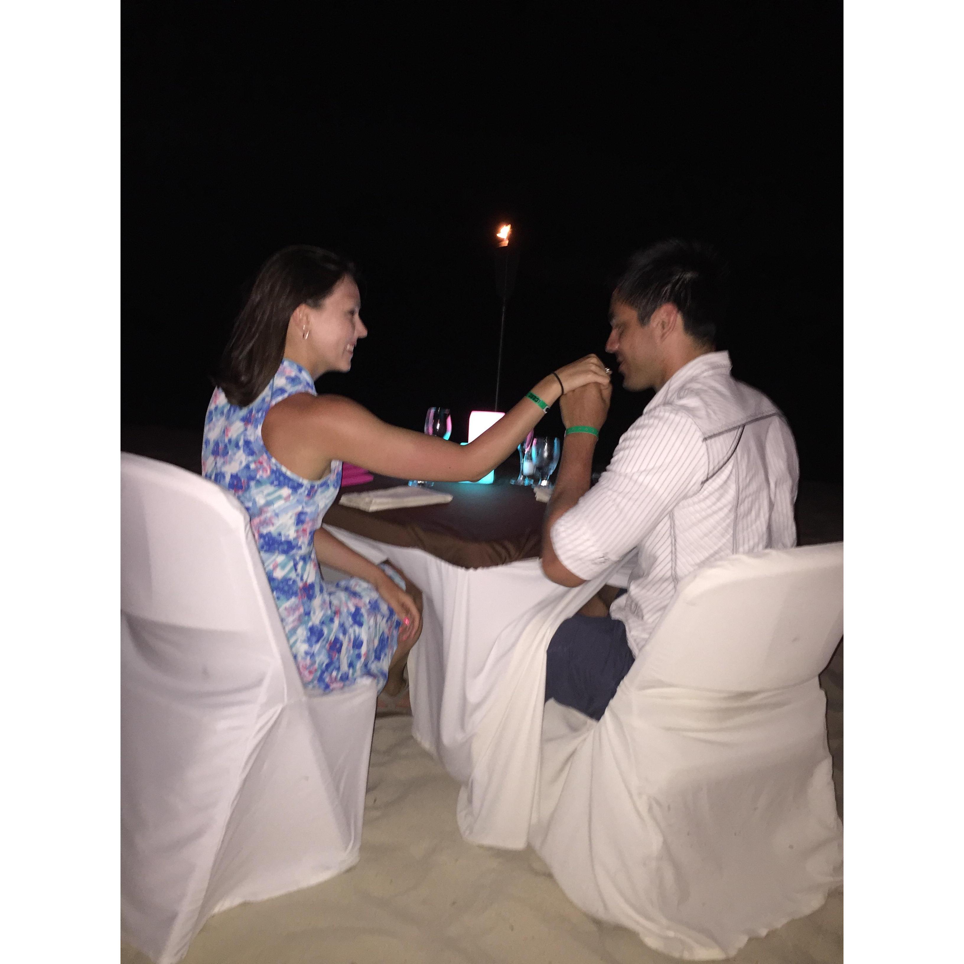 Romantic sunset beach dinner in Aruba - when people thought we got engaged, but didn't...