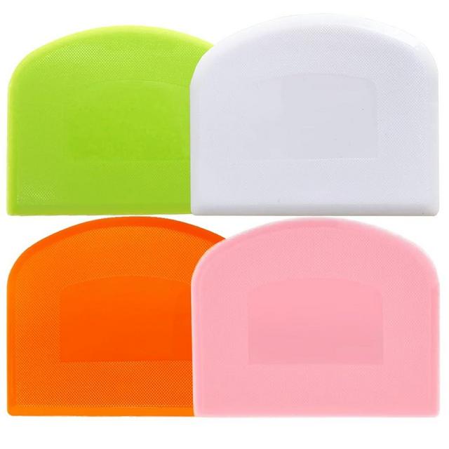 CEWIFO Dough Scraper Bench Scraper for Baking, 4 PCs BPA Free PE Plastic Flexible Bowl Scraper, Food-safe Plastic Dough Cutter for Bread Cake Dough Fondant Icing (White, Green, Orange, Pink)