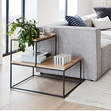 Streamline Tiered Side Table - Whitewashed Mango Wood/Antique Bronze