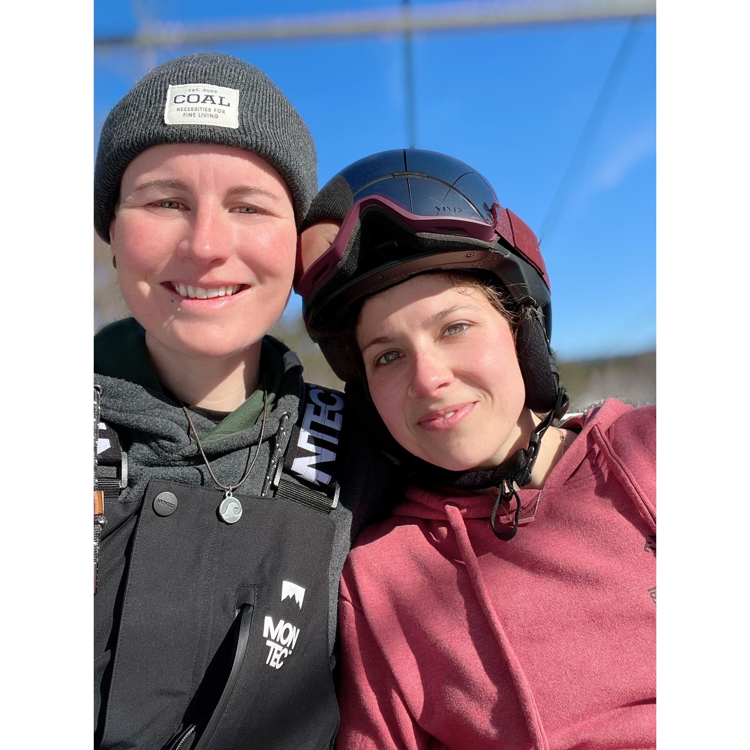 Ash teaching Kimayo how to snowboard for the very first time! At Gunstock, NH - Sunday, Mar. 12th, 2023
