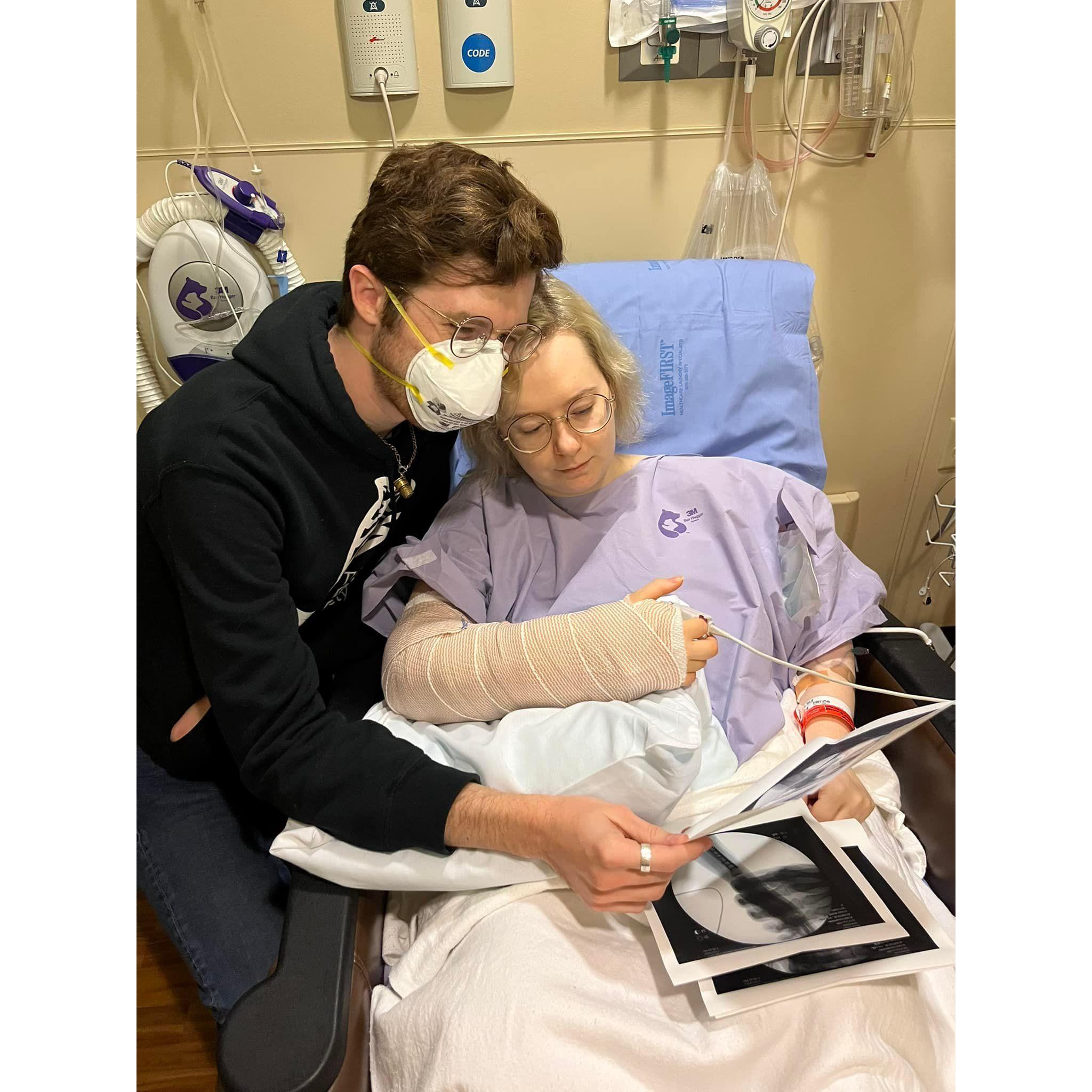 Immediately following Morgan's recent wrist surgery, Dylan was right there to comfort her.