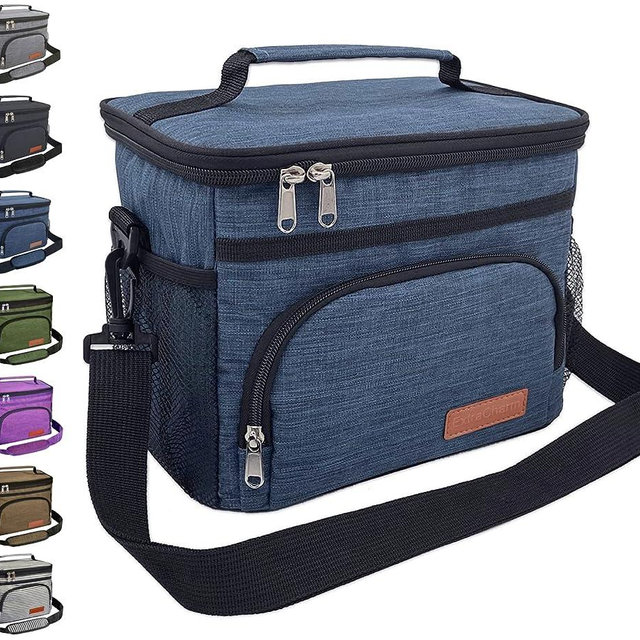 ExtraCharm Insulated Lunch Bag for Women/Men - Reusable Lunch Box for Office Picnic Hiking Beach - Leakproof Cooler Tote Bag Organizer with Adjustable Shoulder Strap for Adults - Blue