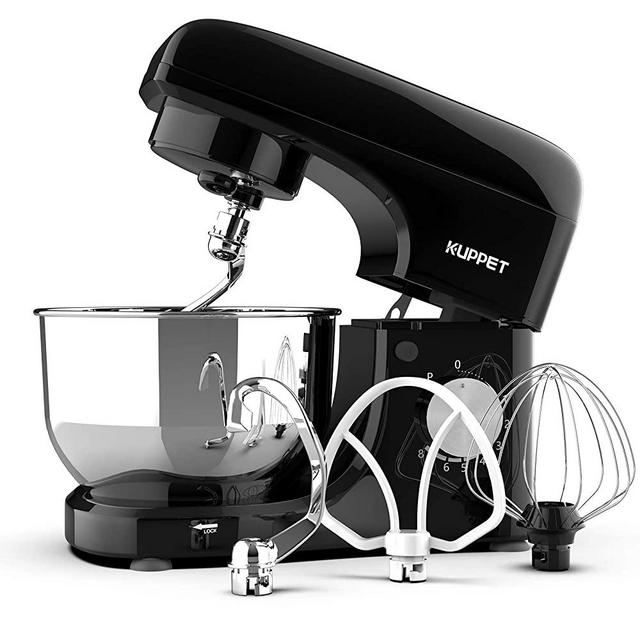 Kuppet Stand Mixers, 8-Speed Tilt-Head Electric Food Stand Mixer with Dough Hook, Wire Whip & Beater, Pouring Shield, 4.7QT Stainless Steel Bowl- Black