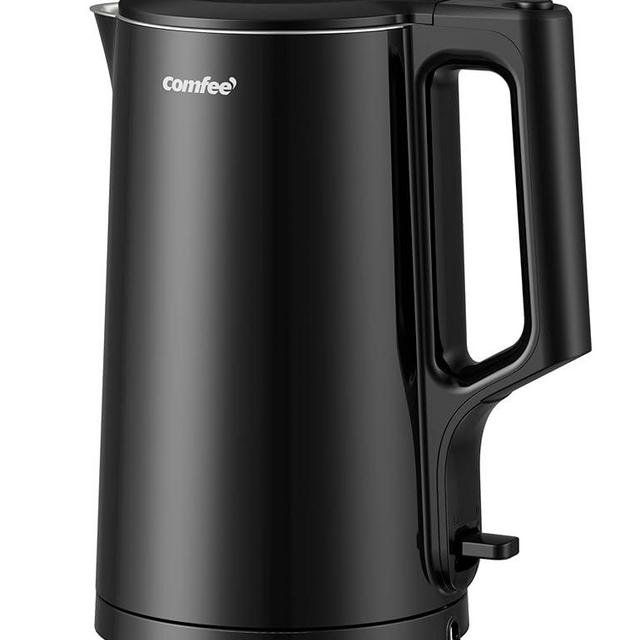 COMFEE' 1.7L Double Wall Electric Tea Kettle and Kettle Water Boiler, 100% Stainless Steel Interior & Lid & Spout, Two-Level Wide Open Lid, 1500W Fast Boiling, Auto-Off and Boil-Dry Protection