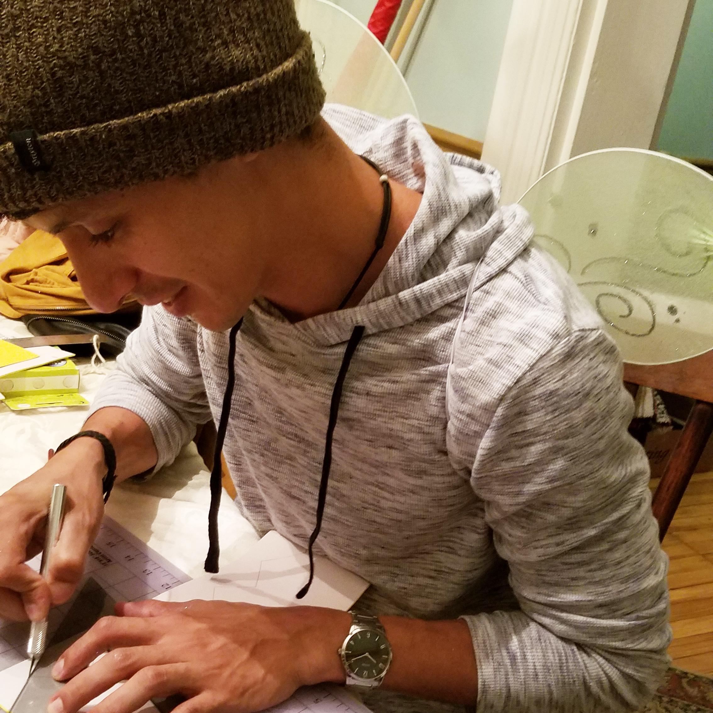 Franco working on our first halloween costume, October 2020.