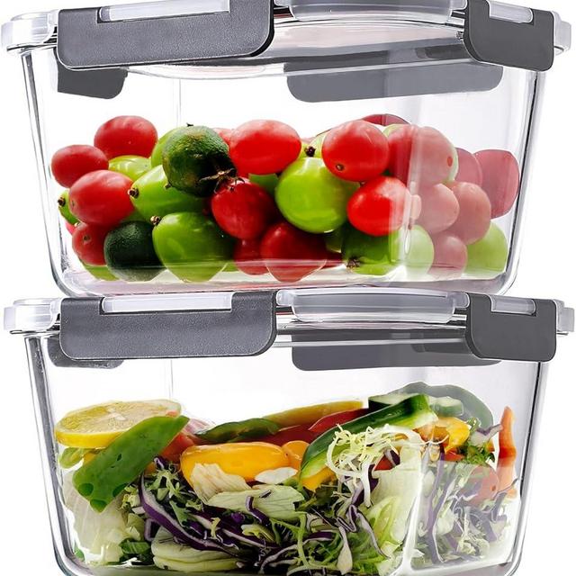 2 Pack Large Glass Storage Containers withLids 85oz/10.5cup Big Airtight Glass Food Storage Containers for Rotisserie Chicken Watermelon Meal Prep, BPA Free, Freezer Dishwasher Oven Safe