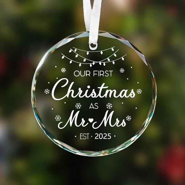 Bridal Shower Gifts for Couples 2025 Gifts, Our First Christmas Married Ornament, Just Married Ornaments for Newlywed,Christmas Theme Glass Ornament Keepsake Gift