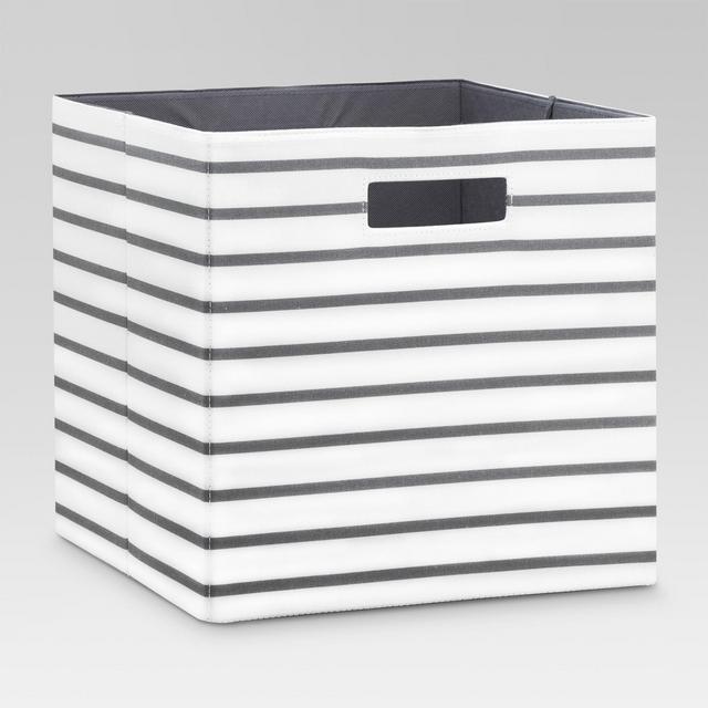 13" Fabric Cube Storage Bin WhiteGray Stripe - Threshold™