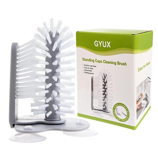 GYUX Cup Washer for Sink Glass Cleaner Brush with Suction Cup Base, Double Sided Bar Kitchen Bristle Bottle Brush for Red Wine Glasses, Coffee Mug