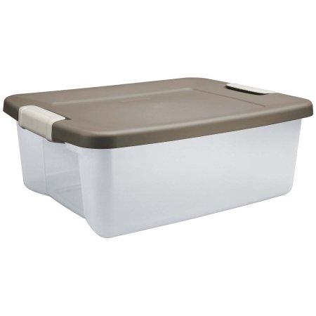 Sterilite 25 Qt. Shelf Tote, Clear Base w/Platinum Latches