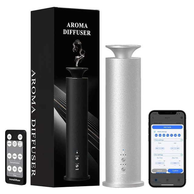 Waterless Diffuser Machine Scent Air Machine Covers 1800 Sq Ft for Home Diffusers Essential Oil Diffusers Studio Scent Diffuser Large Room Fragrance App Remote Control Capacity 3.5 Oz Ancient Silver