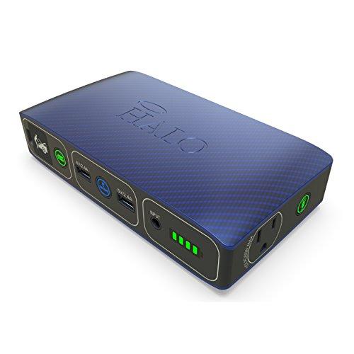 HALO Bolt 58830 mWh Portable Phone Laptop Charger Car Jump Starter with AC Outlet and Car Charger - Blue Graphite