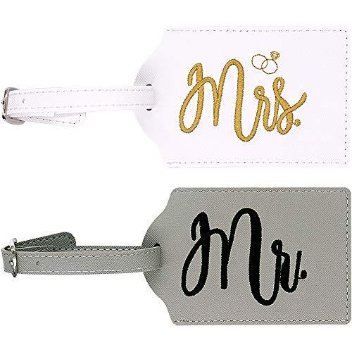 Y.A. LOTUS Mrs. and Mr. Honeymoon Wedding Luggage Tags, Exquisite Embroidered Mr. and Mrs. Travel Name ID Bag Tag as Bridal Shower Gift His and Hers Anniversary Thanksgiving