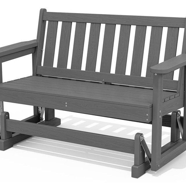 SERWALL Outdoor Glider Rocking Chair, HDPE All-Weather Resistant 2-Person Loveseat, Outdoor Rocking Bench Chair with 660LBS Capacity for Backyard Garden Porch, Grey