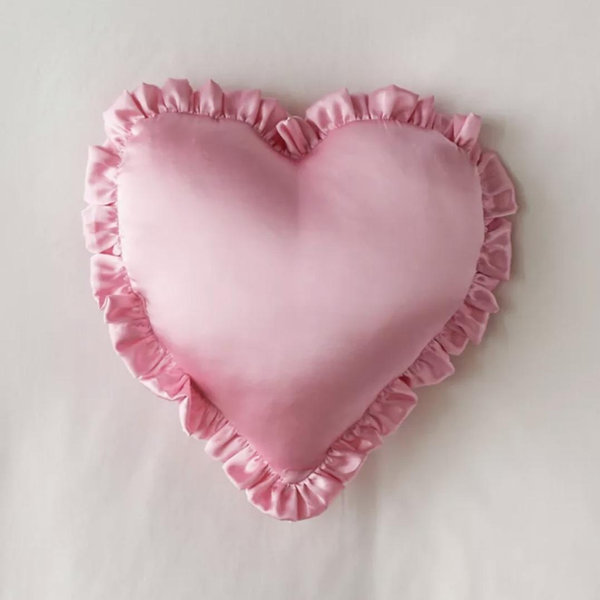 Silky Satin Heart Ruffle Throw Pillow - Pink, Regular, ONE SIZE