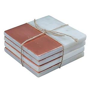 Thirstystone® Square Copper Plated Marble Coaster in White (Set of 4)