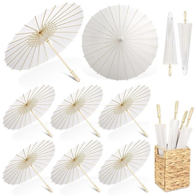 Aodaer 6 Pieces Wedding Paper Umbrella 23.6 Inch White Decorative Chinese Japanese Parasol Umbrella Crafts Vintage DIY Painting Decor Paper Wedding Favor for Photography Props Bridal Party