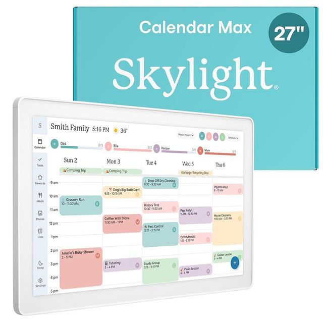 Skylight Calendar Max: 27-Inch Smart Digital Calendar & Chore Chart, Family Organizer with Interactive Touchscreen Display – Wall Mountable in Portrait or Landscape, Classic White Frame