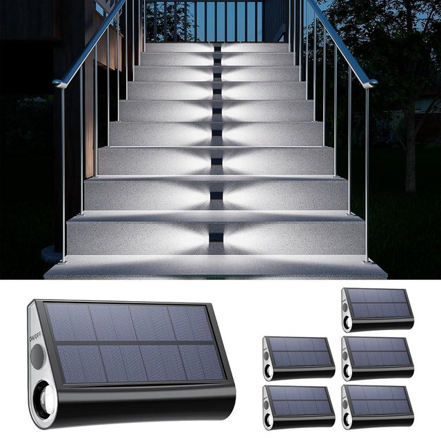 6 Pack Solar Powered Step Lights Outdoor Waterproof LED for Outside Deck Stair Safety Decorative Lamp for Porch, Yard, Patio, Wall, Fence, Walkway, Dual Sided Lighting for Enhanced Security Cool White