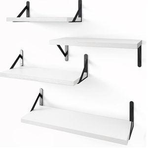 YGEOMER Floating Shelves for Wall, Different Sizes White Wall Shelves for Living Room, Bathroom, Bedroom, Kitchen, Home Decor (Set of 4)
