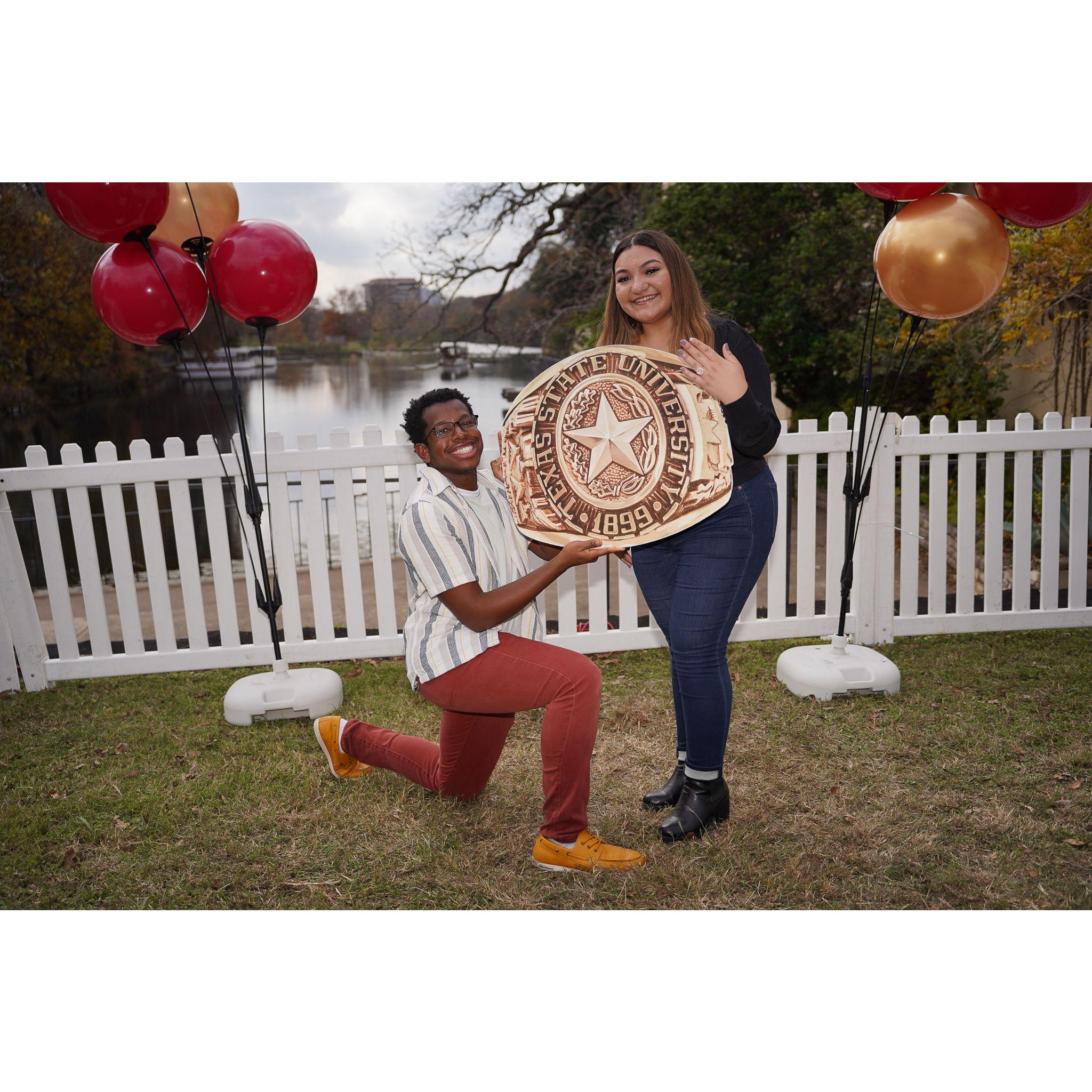 Jamal celebrating with Dianira on her ring ceremony at Texas State during December 2021.