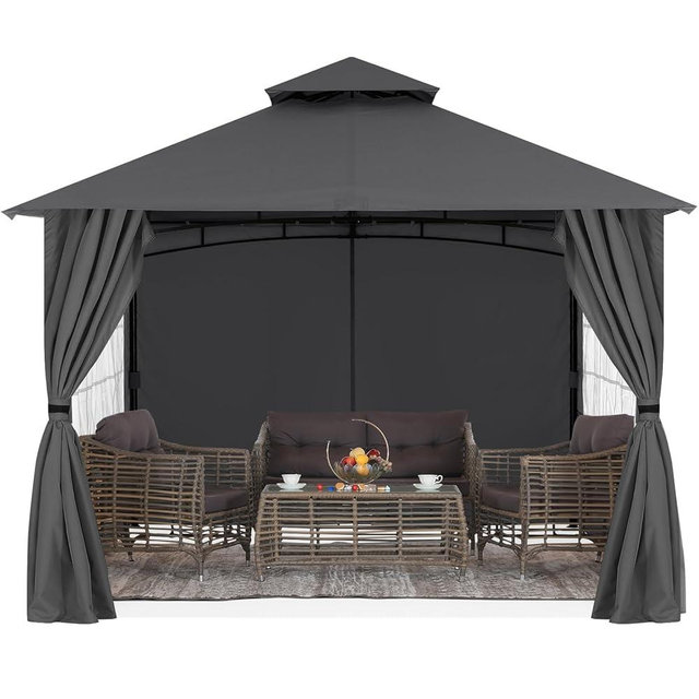 MASTERCANOPY Patio Gazebo Steel Frame Outdoor Gazebo with Windows Curtains (11x11,Dark Gray)