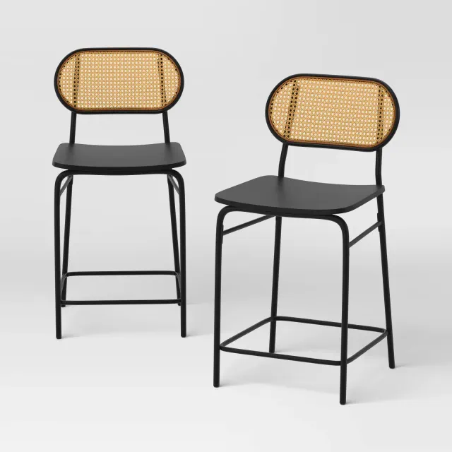 2pk 24" Woven Back Metal Counter Height Barstool Black - Room Essentials™