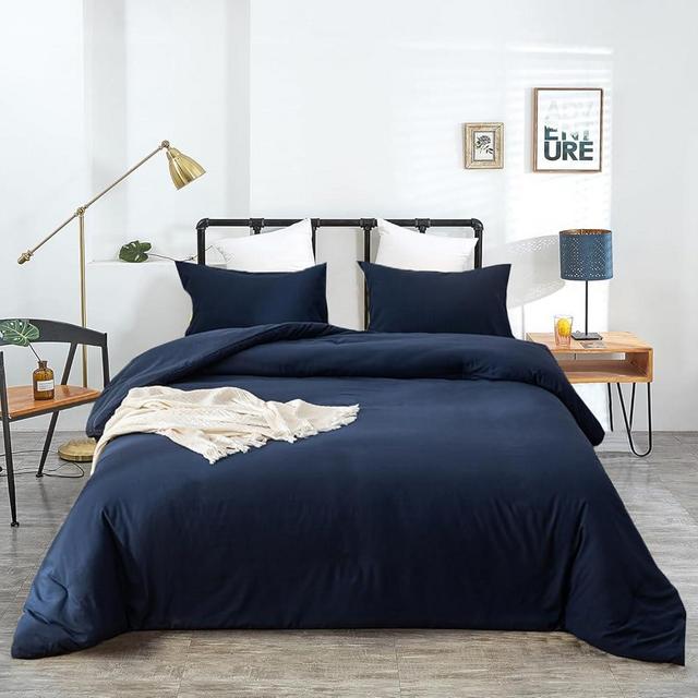 Forxiexie Navy Comforter Set Queen Size Men Boys Dark Blue Bedding Comforter Sets Soft Women Men Midnight Blue Blanket Quilts Breathable Solid Navy Blue Bedding Indigo Blue Comforter Set Durable