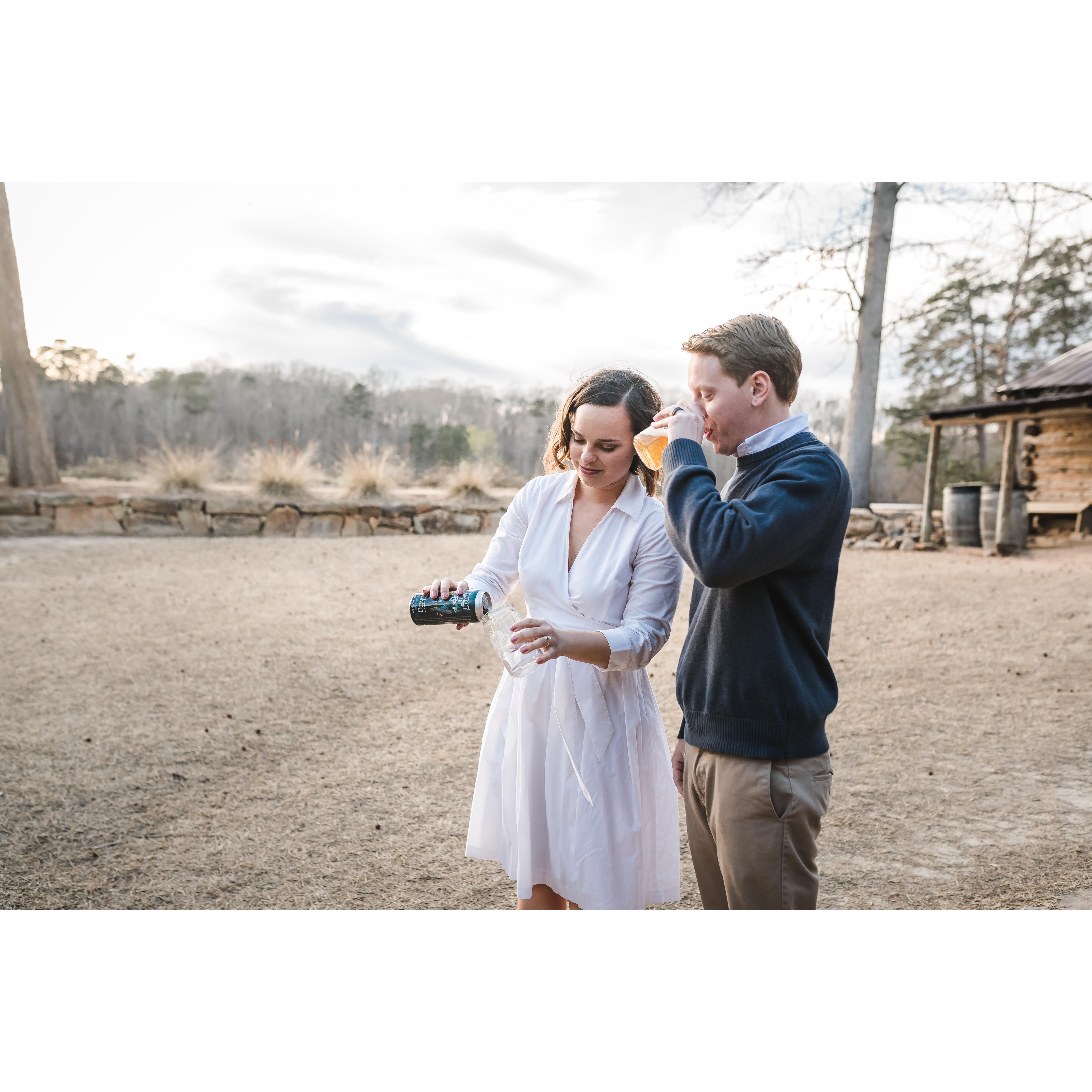 We celebrated by sharing a beer towards the end of our photo shoot ! Noah is clearly impressed with my pour.