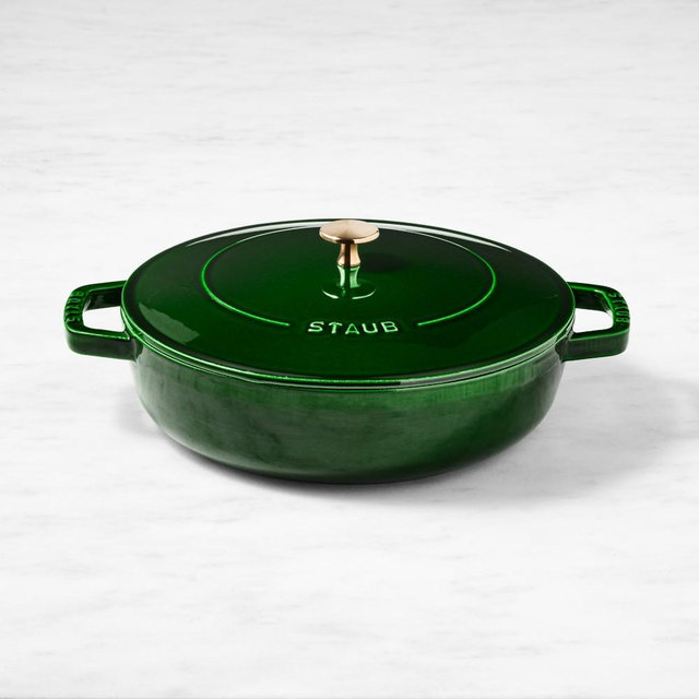 Staub Enameled Cast Iron Braiser, 4-Qt., Basil with Brass Knob