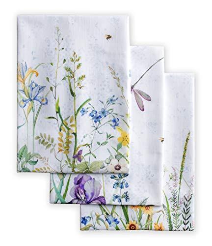 Maison d' Hermine Fleurs De Mai 100% Cotton Set of 3 Kitchen Towels 20 Inch by 27.5 Inch.