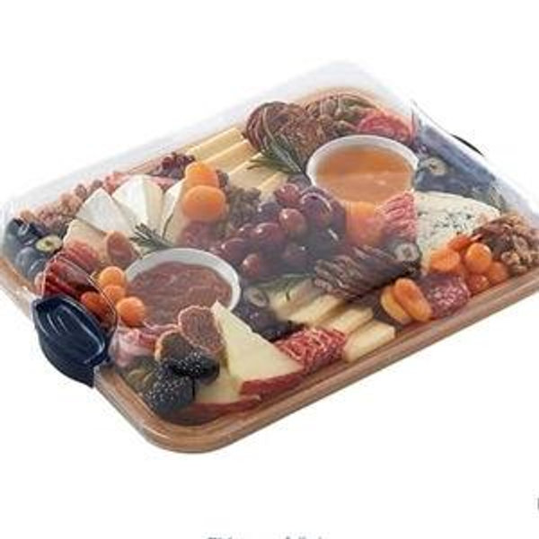 FARBERWARE Build-A-Board Bamboo Cutting Board with Built-in Compartments, Clear Locking Lid & Navy Handles, Ideal for Charcuterie, Snacks & Prep