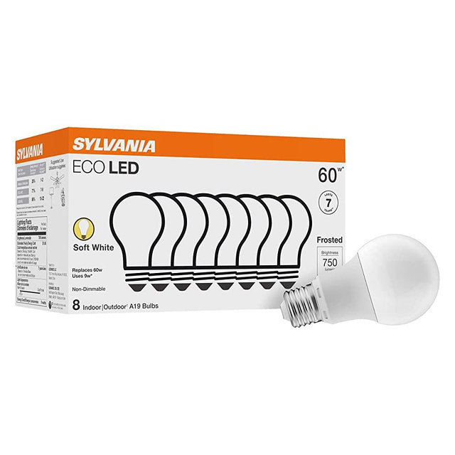 SYLVANIA LED Light Bulb Value Line, 60W A19 Soft White, Frosted - 8 Pack (40821)